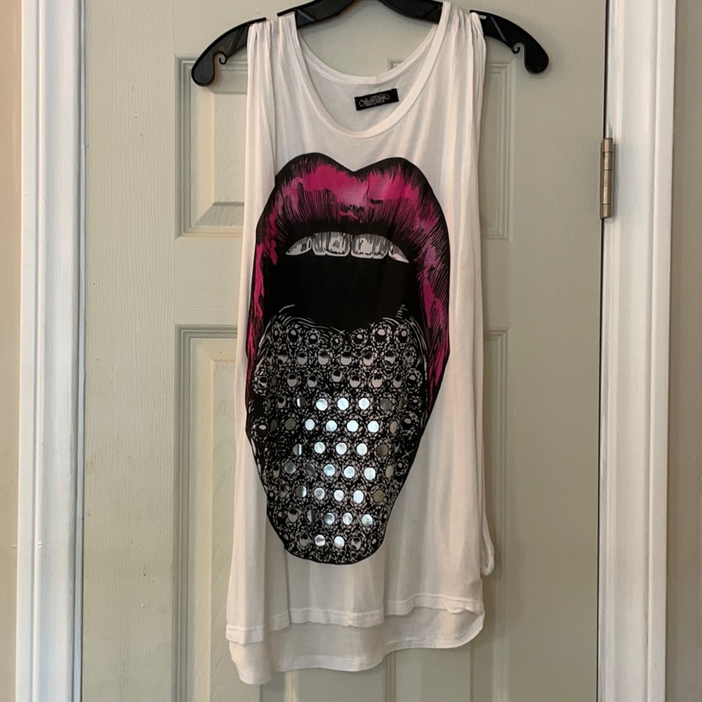 Lauren Moshi Limited Edition Diamond Tongue White Tank XS/S